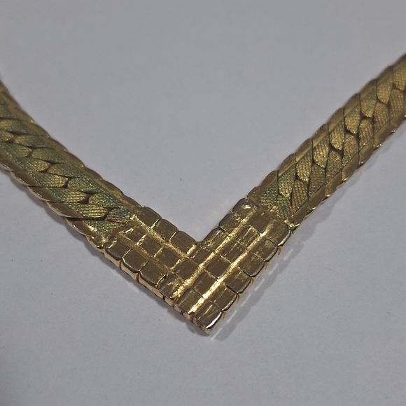 Vtg Gold Tone Clear Rhinestones Cocktail Collar Necklace 16.5" Foldover Clasp - Picture 4 of 14